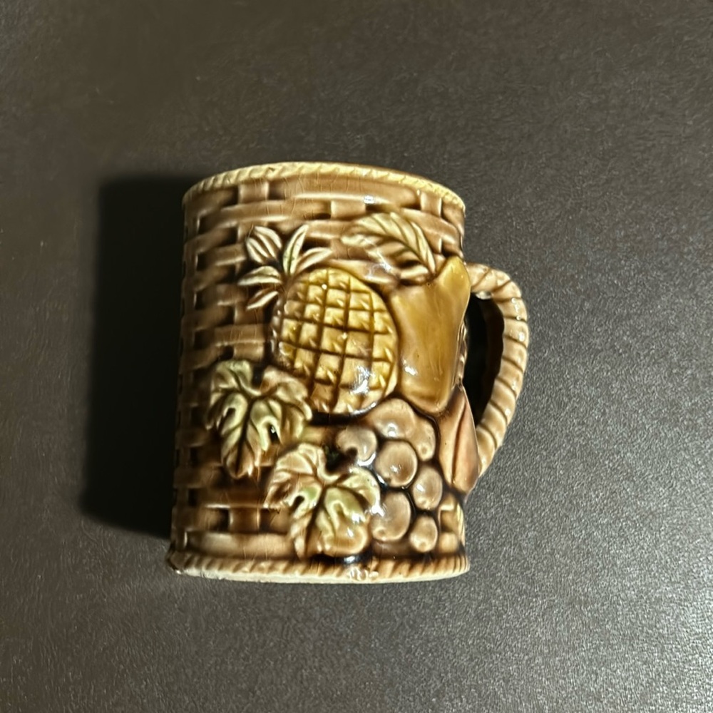 Vintage Hand Crafted Japan basketweave fruit mug cup